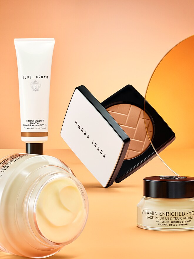 Multiple Vitamin Enriched Skin Tints dynamically placed next to our bestselling Vitamin Enriched Face Base