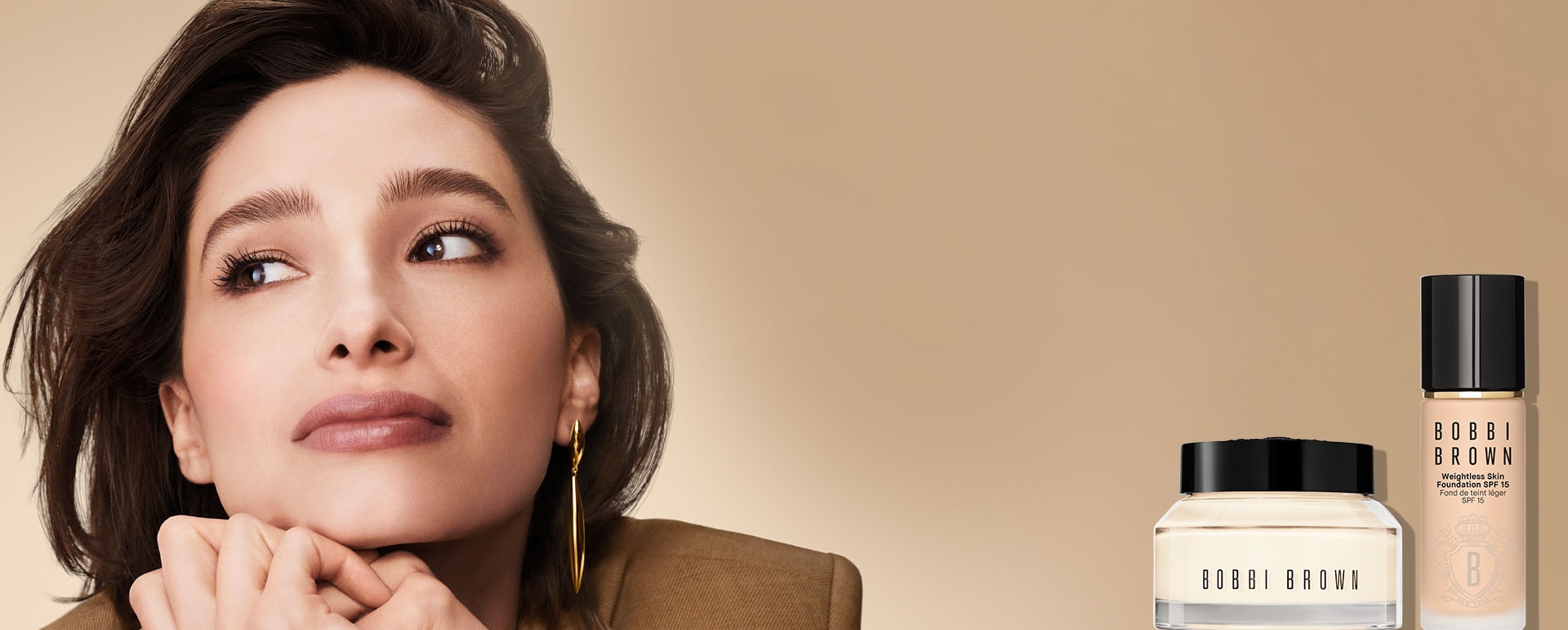 Model showing a flawless complexio with Weightless Skin Foundation and Vitamin Enriched Face Base