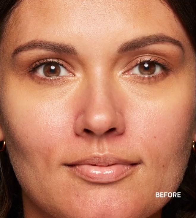 Video animation showing before and after application of Vitamin Enriched Skin Tint on model