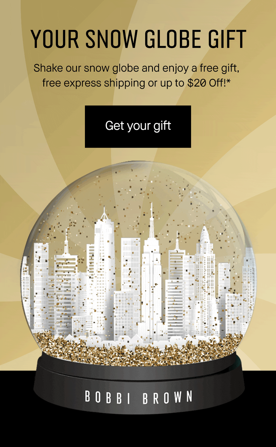 Snow Globe on a gold swirl background
